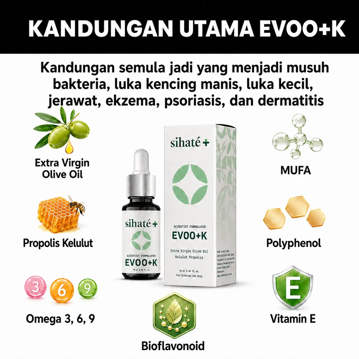Infografik Kandungan Utama EVOO+K